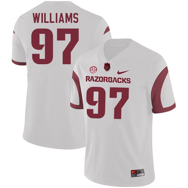 Men #97 Jalen Williams Arkansas Razorbacks College Football Jerseys Sale-White
